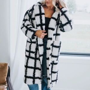 Impressions Black and Cream Checkered Teddy Jacket